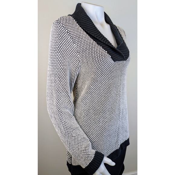 Charter Club Sweater 1X Black White & Silver Metallic Colorblock Shawl Collar - Picture 3 of 9
